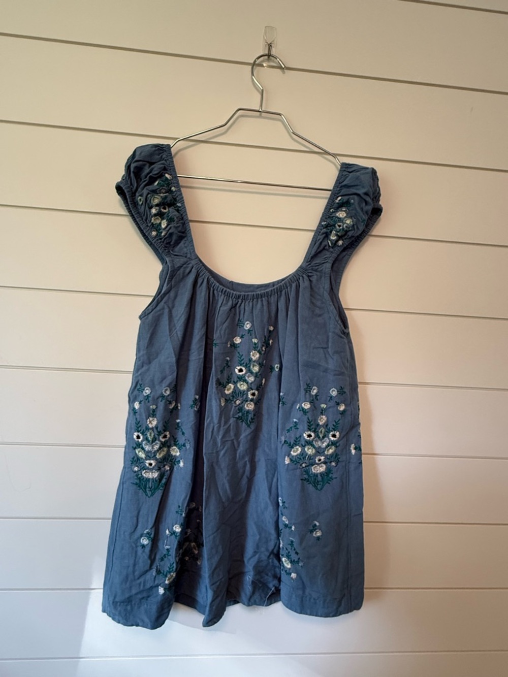 Free People Cap-Sleeve Blue Floral Embroidered Mini Dress - Picture 8 of 10